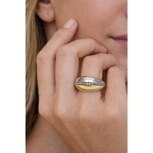 Coach Two Tone Pavé Crystal Statement Ring Silver Gold Tone Size 6-3/4